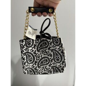 J.McLaughlin Small Devon Purse Black & White Paisley Gold Chain Strap NWT‎ J